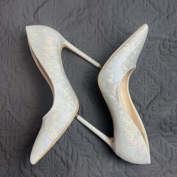 Anne Michelle Condition-63 Pointy-Toe Heel Silver Bling Pump US 7/EU37 Chic Cute - Picture 3 of 9